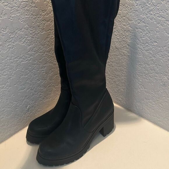 Madden Girl Women's Size 10 Tall Platform Boots Black Leather Chunky Knee High - Picture 4 of 15